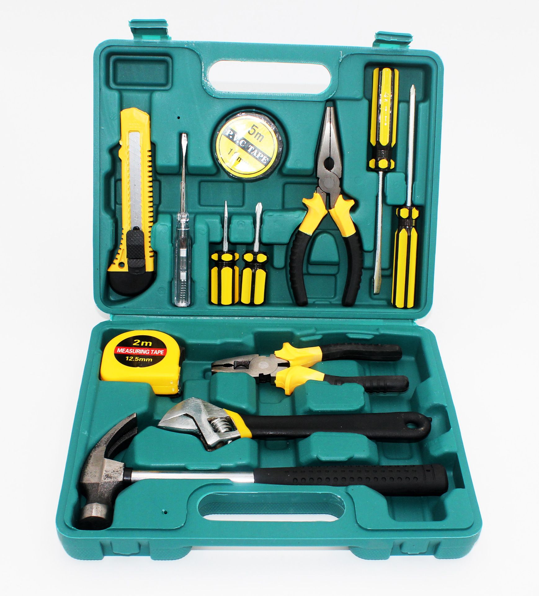 13 PCS Tools Set General House Hold Hand Tool Kit with Plastic Toolbox Storage Case Used to Car repair And home Repair