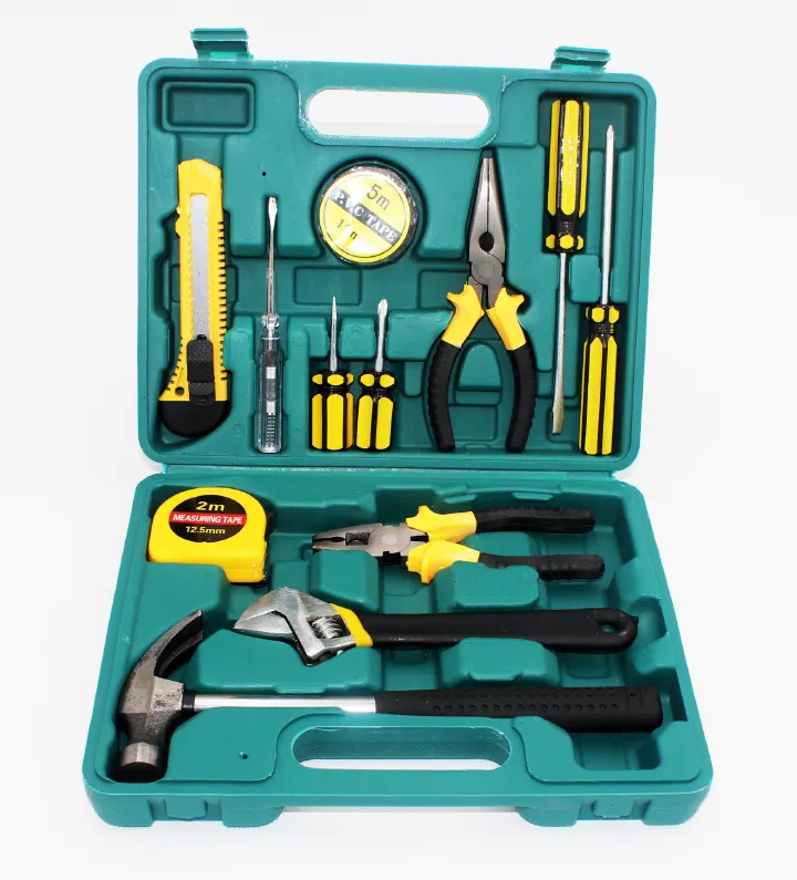 13 PCS Tools Set General House Hold Hand Tool Kit with Plastic Toolbox Storage Case Used to Car repair And home Repair