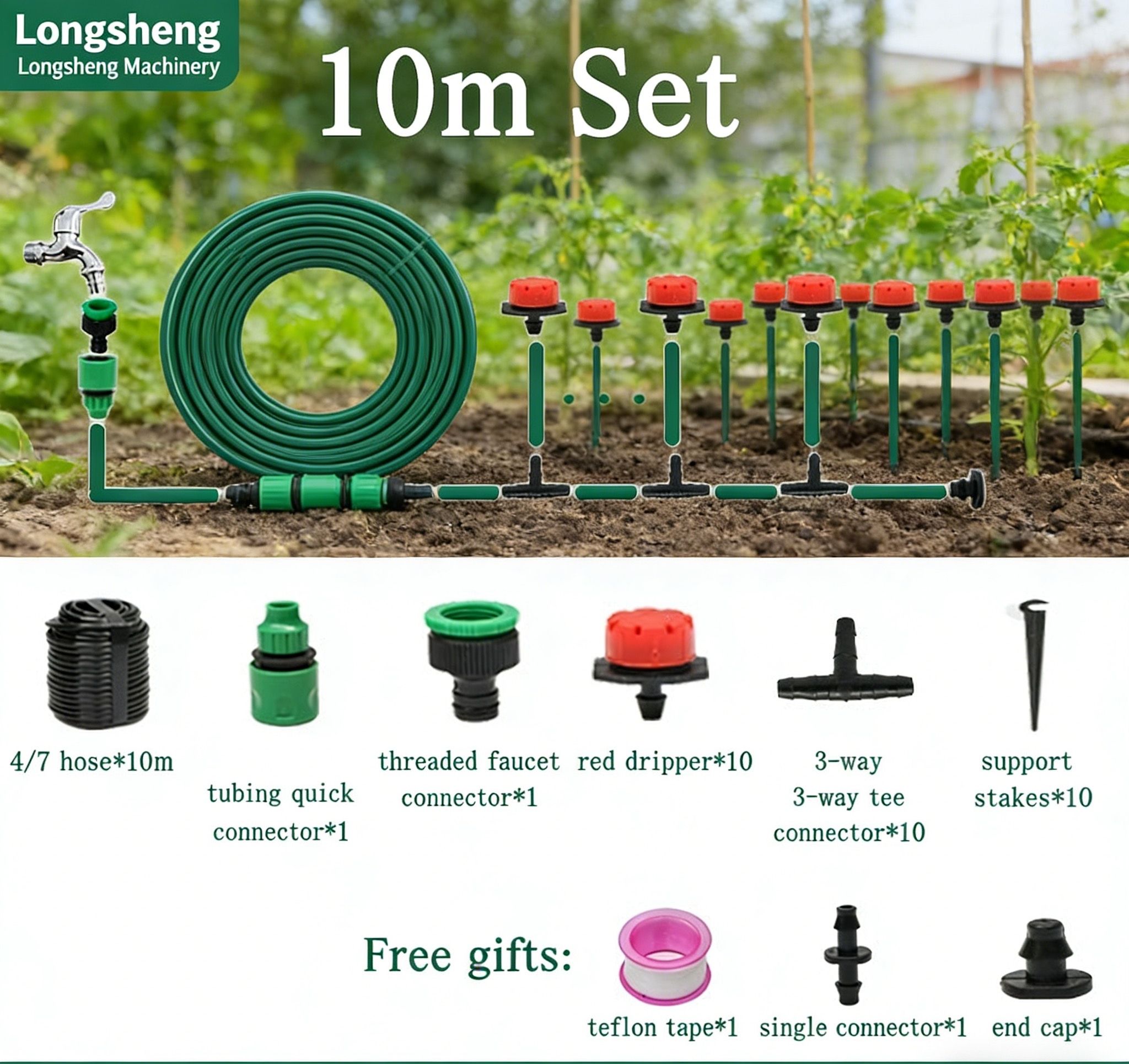 10m Drip Irrigation Kit Garden Automatic Watering System Garden Watering System with 7/4mm Tubing Irrigation Accessories Irrigation System for Garden Greenhouse