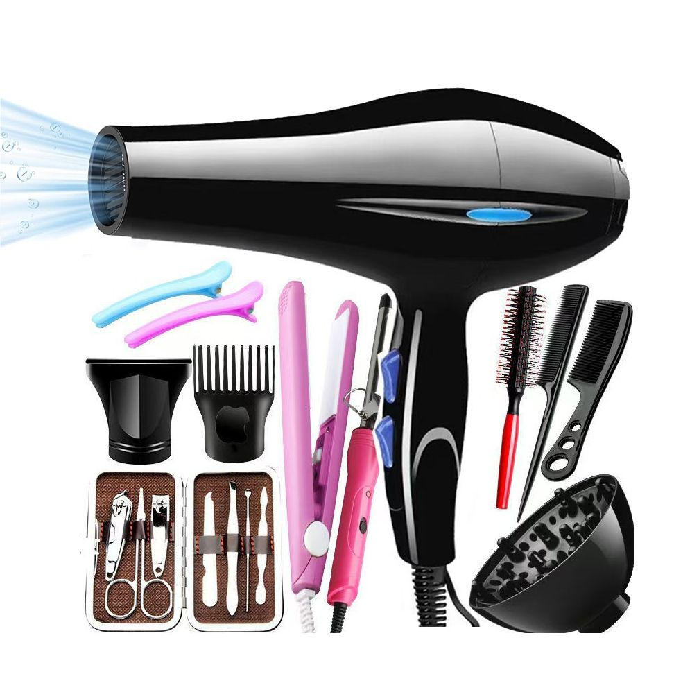 18PCS Hair Dryer Professional Gear Strong Power Blow Hair Brush Straighter Curling Iron Set for Hairdressing Barber Salon Tools Powerful Quiet Hair for Fast & Easy Styling