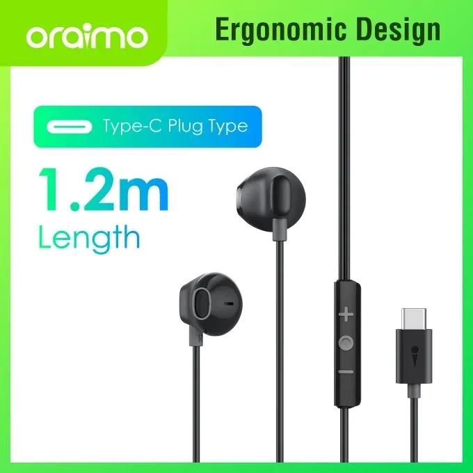 Original Oraimo Type-C Wired Earphones Extra Bass Stereo Sound.