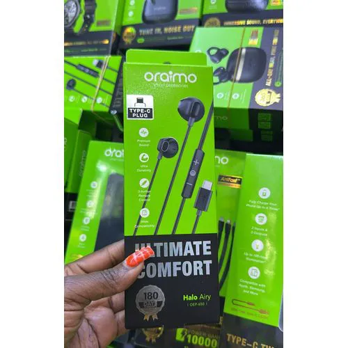 Original Oraimo Type-C Wired Earphones Extra Bass Stereo Sound.