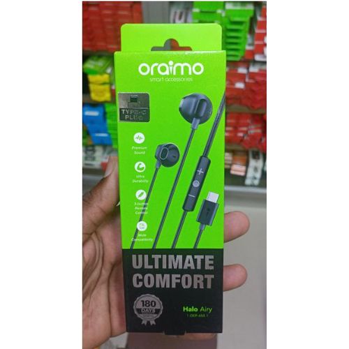 Original Oraimo Type-C Wired Earphones Extra Bass Stereo Sound.