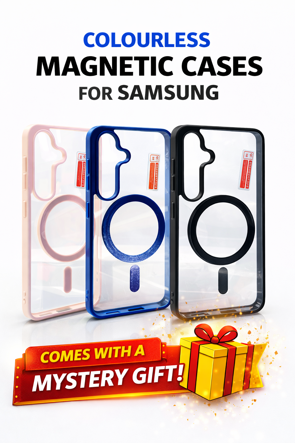 Samsung Colorless Magnetic Case with Colored Edges | Slim Shockproof Clear Cover | Strong MagSafe Ring | Scratch Resistant | For Samsung Galaxy S, A & Note Series Phones Kenya 2026