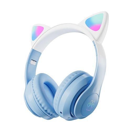 🎧 Cute STN 28 Wireless Bluetooth Headphones with Cute Cat Ears | RGB LED Light-Up Headset, Deep Bass, Built-In Mic, Foldable Design for Kids, Teens & Music Lovers