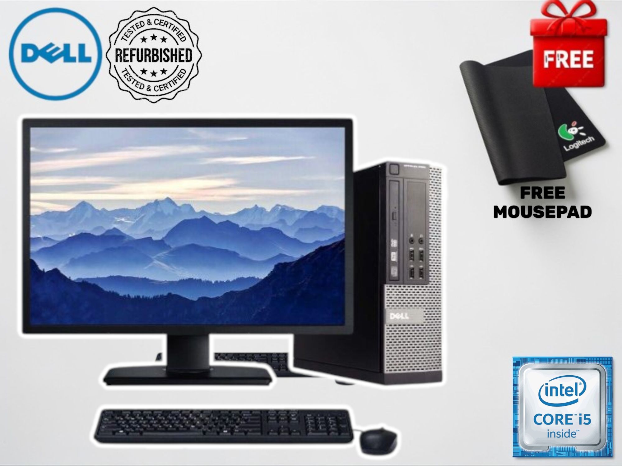 Dell Complete Computer Set + Free Mouse Pad Desktop Core i5 4GB RAM 500GB HDD 17-Inch Monitor Refurbished Full Set PC with Wired Keyboard Mouse Windows 11 & Microsoft Office Installed