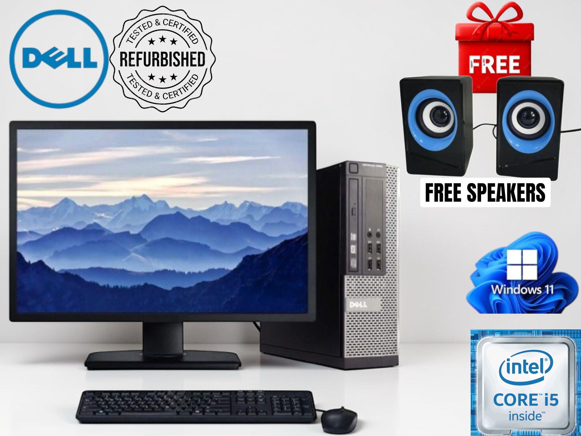 (+FREE SPEAKERS) DELL Complete Desktop Computer Set Core i5 with 17 Inch Monitor, 4GB RAM, 500GB HDD, Windows 11 Installed,Wired Keyboard & Mouse  | Ideal for Home, Office & School Computer Labs in Ke