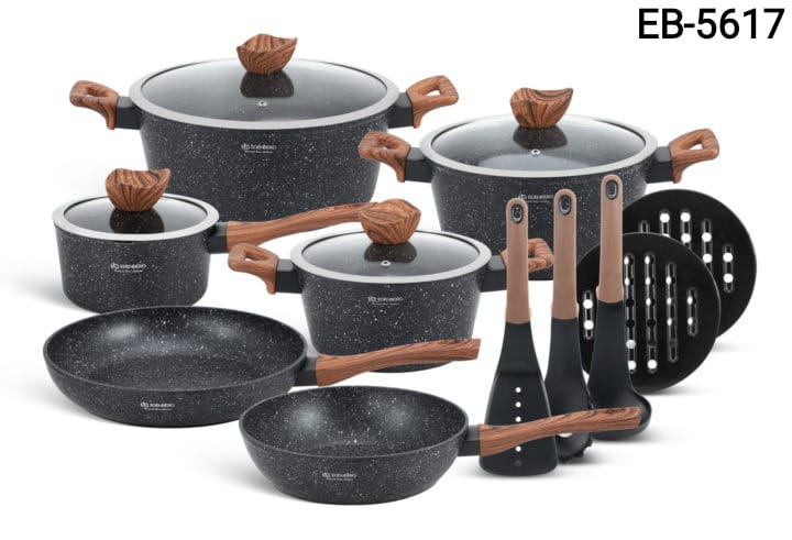 🍳✨ Edenberg 15-Piece Non-Stick Cookware Set | Premium Pots & Pans 🍲 | Durable Aluminum | Glass Lids 🪟 | Heat-Resistant Handles 🔥 | Modern Kitchen Set
