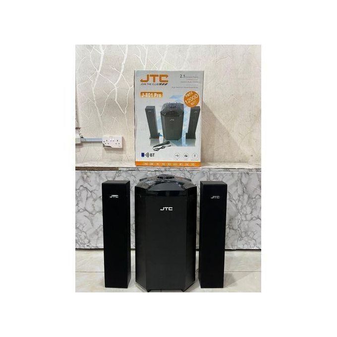 🔊 JTC J-801 Pro 2.1CH Powerful Bluetooth Subwoofer System 🎶12000W PMPO, FM Radio, USB, Remote, Mic – Ultimate Home Audio with Deep Bass & Stylish Design