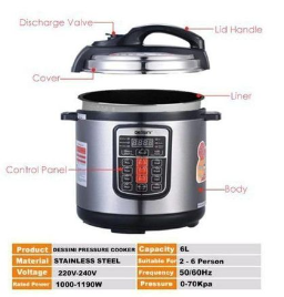 Dessini 6L Electric Pressure Cooker, Electric Cooker, and Braising Cooker All in One, With Lid Auto-Lock and Pressure Auto-Relief Function for Safety