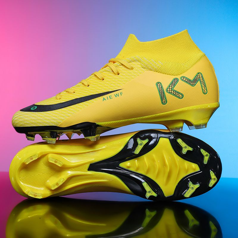 High-top ankle protection adult football shoes, men's professional competition training shoes, non-slip and anti-twist natural lawn long spike shoesMen's shoes, safety shoes, training shoes