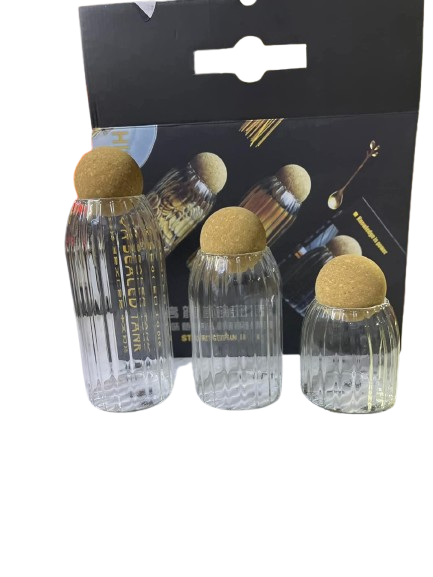 3 Pcs Glass Spaghetti Holder Set – Airtight Ribbed Glass Storage Jars with Natural Cork Lids for Pasta, Spaghetti, Grains, Cereals, Coffee & Kitchen Organization | Elegant Food Storage Containers