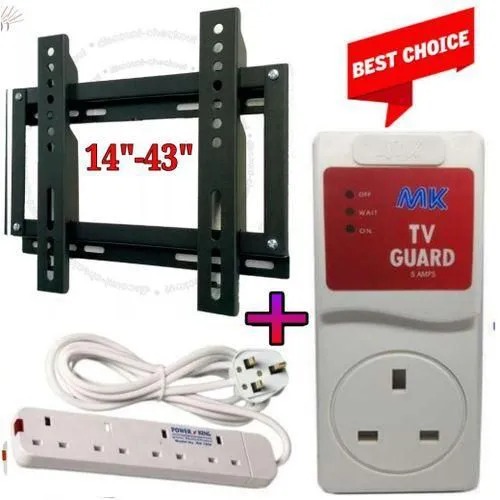 TV Wall Mount TV Stand 14,22,24,32,39,40,42 &43 Inch TV Wall Mounting Bracket +Electronic TV Guard + 4 Way Power Extension