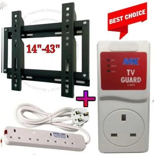TV Wall Mount TV Stand 14,22,24,32,39,40,42 &43 Inch TV Wall Mounting Bracket +Electronic TV Guard + 4 Way Power Extension