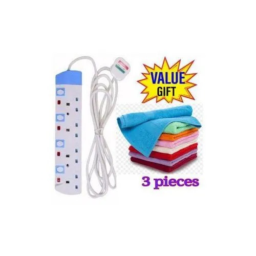 Power King HOME BEST 4 WAY POWER EXTENSION WITH LONG CABLE + FREE FACE TOWELS