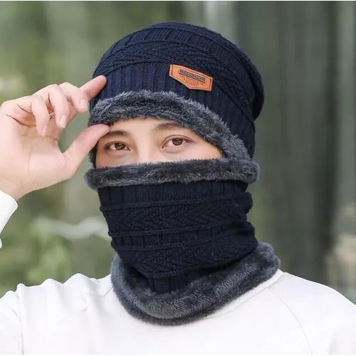 Mens Womens Winter Beanie Hat Scarf Set Warm Knit Hat Thick Fleece Lined Winter Cap Neck Warmer for  Both Men and Women