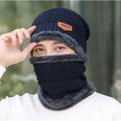 Mens Womens Winter Beanie Hat Scarf Set Warm Knit Hat Thick Fleece Lined Winter Cap Neck Warmer for  Both Men and Women