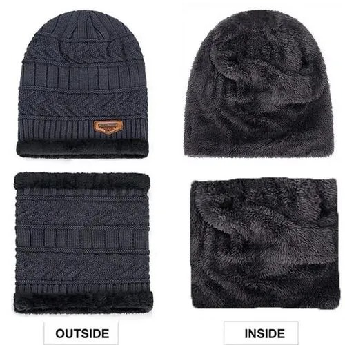 Mens Womens Winter Beanie Hat Scarf Set Warm Knit Hat Thick Fleece Lined Winter Cap Neck Warmer for  Both Men and Women