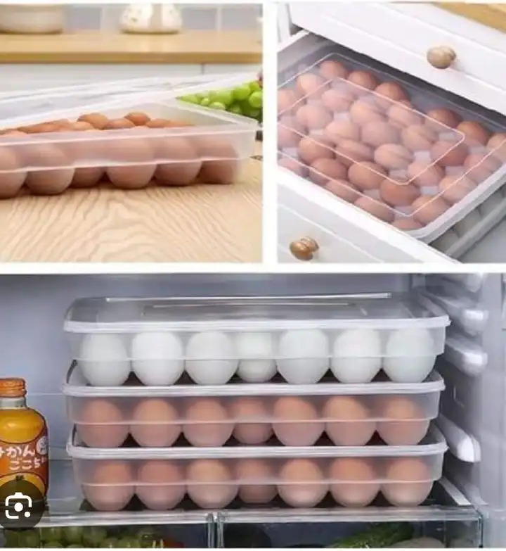 34-Egg Storage Container with Lid – Stackable Fridge Organizer. Keep your eggs fresh, safe, and organized! This large-capacity egg tray with a secure lid is designed to store up to 34 eggs neatly