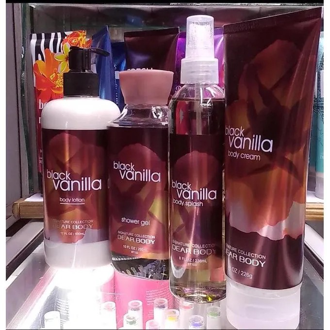 4 Pack Dear Body Black Vanilla Lotion, Shower Gel ,Body Splash & Cream Sweet Fresh Scent Keep Fresh Body Lotion Shower Gel Body Washes Body Washes 4 Pack Body Luxuries