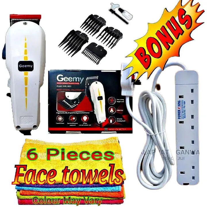 Geemy Cordless Rechargeable Geemy Shaver with Indicator  AC+DC Professional Rechargeable Trimmer & Hair Clipper + BONUS 4 WAY POWER EXTENSION CABLE SOCKET & 6 FACE TOWELS