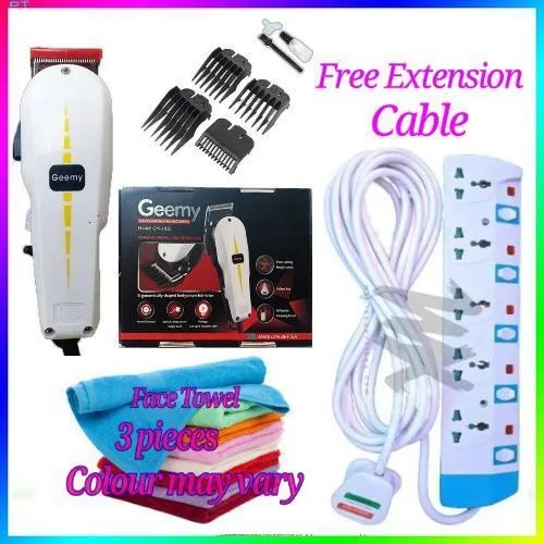 Geemy ELECTRIC Professional HAIR Clipper SHAVER / Beard Trimmer- Shaving MACHINE-KINYOZI + FREE  5 Way Extension Cable & 3 Pieces Face Towels