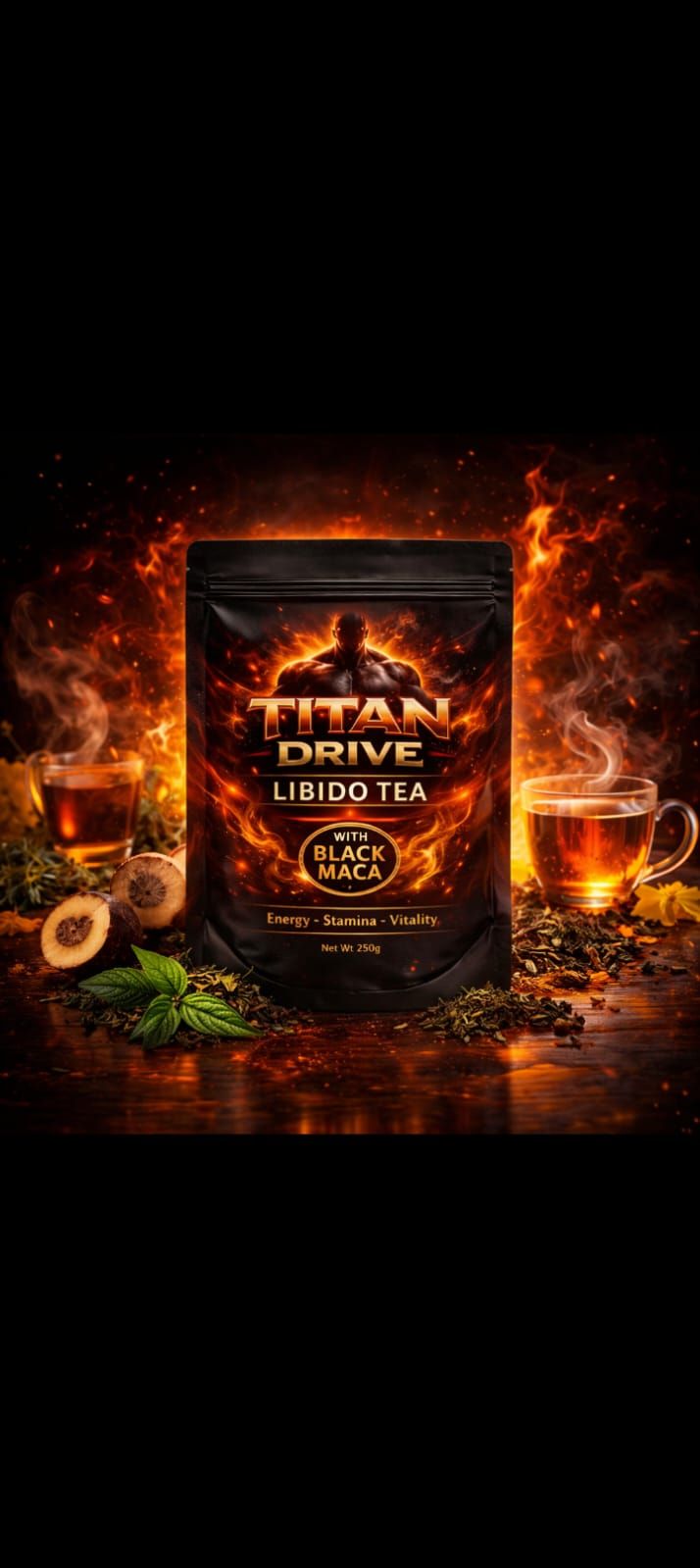 Titan drive Tea with black maca for libido enhancement.