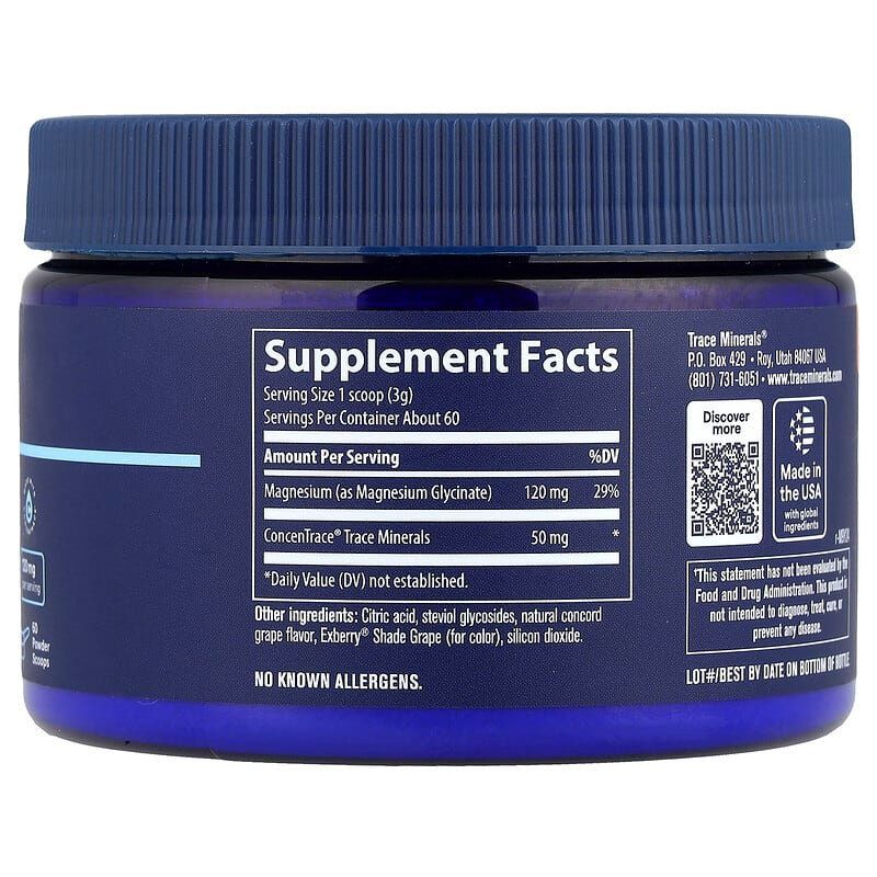 Trace Minerals Magnesium Glycinate Powder -180gm-Promotes relaxation & better sleep
