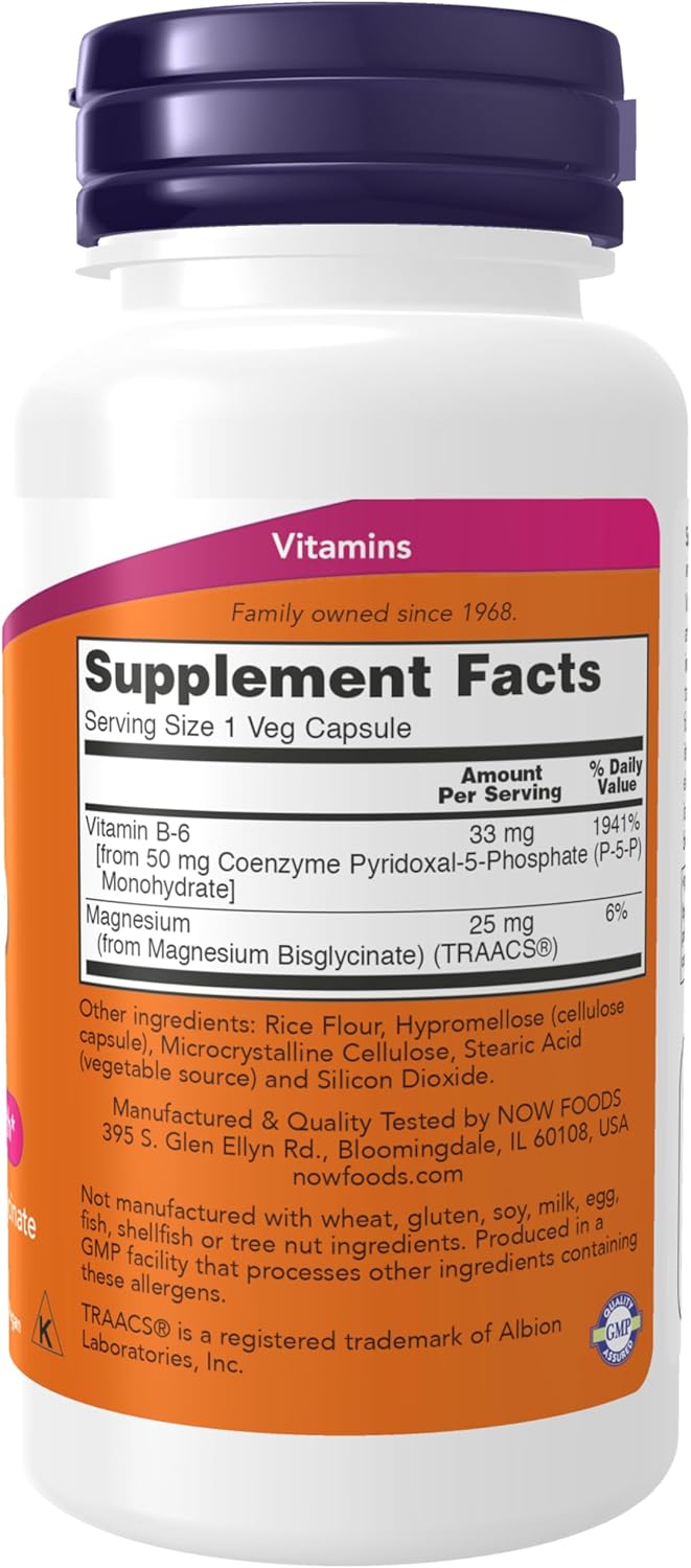 NOW Supplements, P-5-P 50 mg with Coenzyme B-6 + Mg Bisglycinate, 90 Veg Capsules