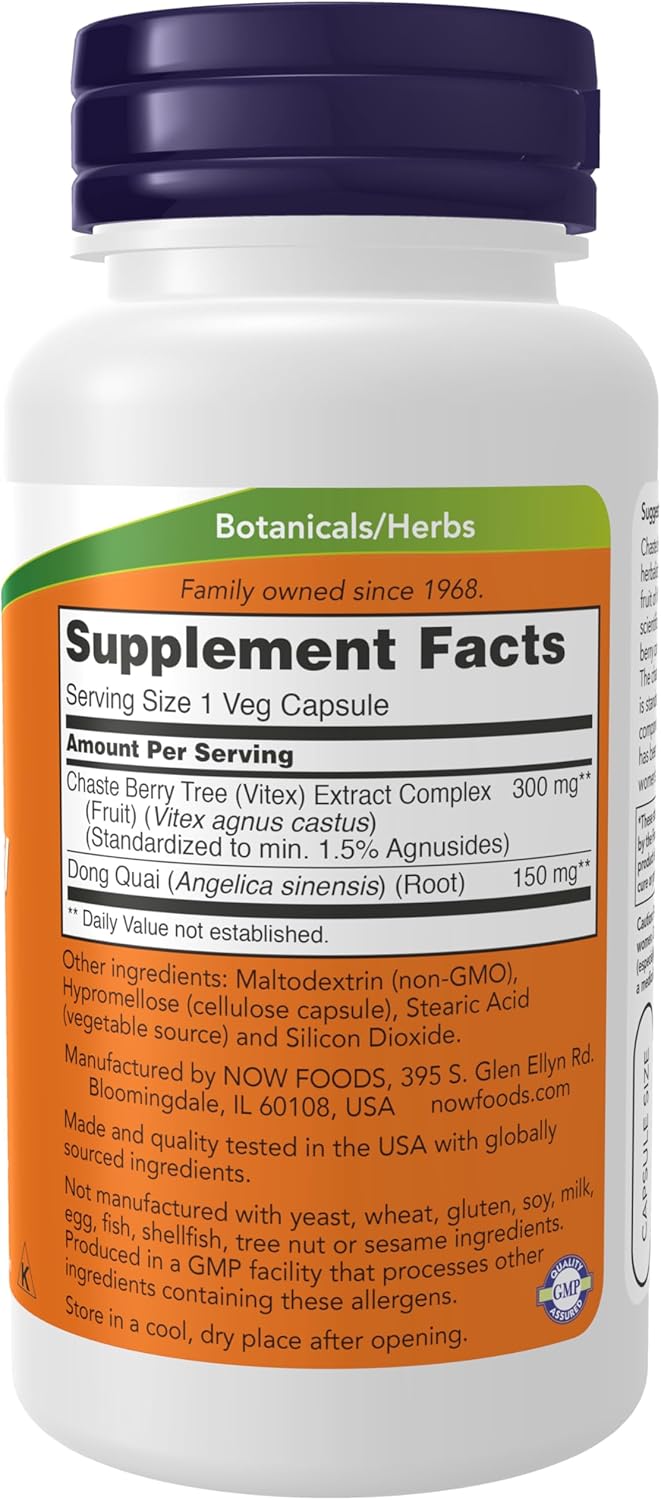 NOW Supplements, Chaste Berry Vitex Extract 300 mg with Dong Quai, Women's Health*, 90 Veg Capsules