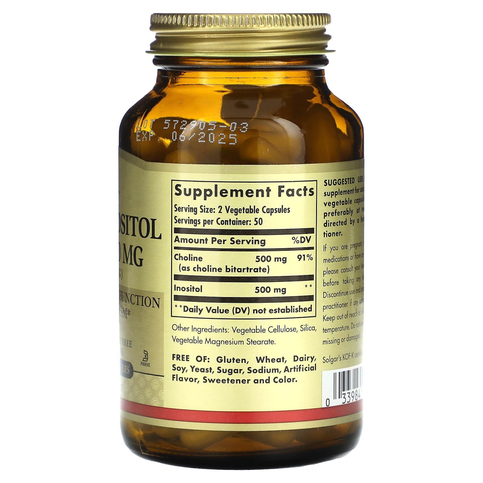 Solgar Choline Inositol 500mg Caps -100’s