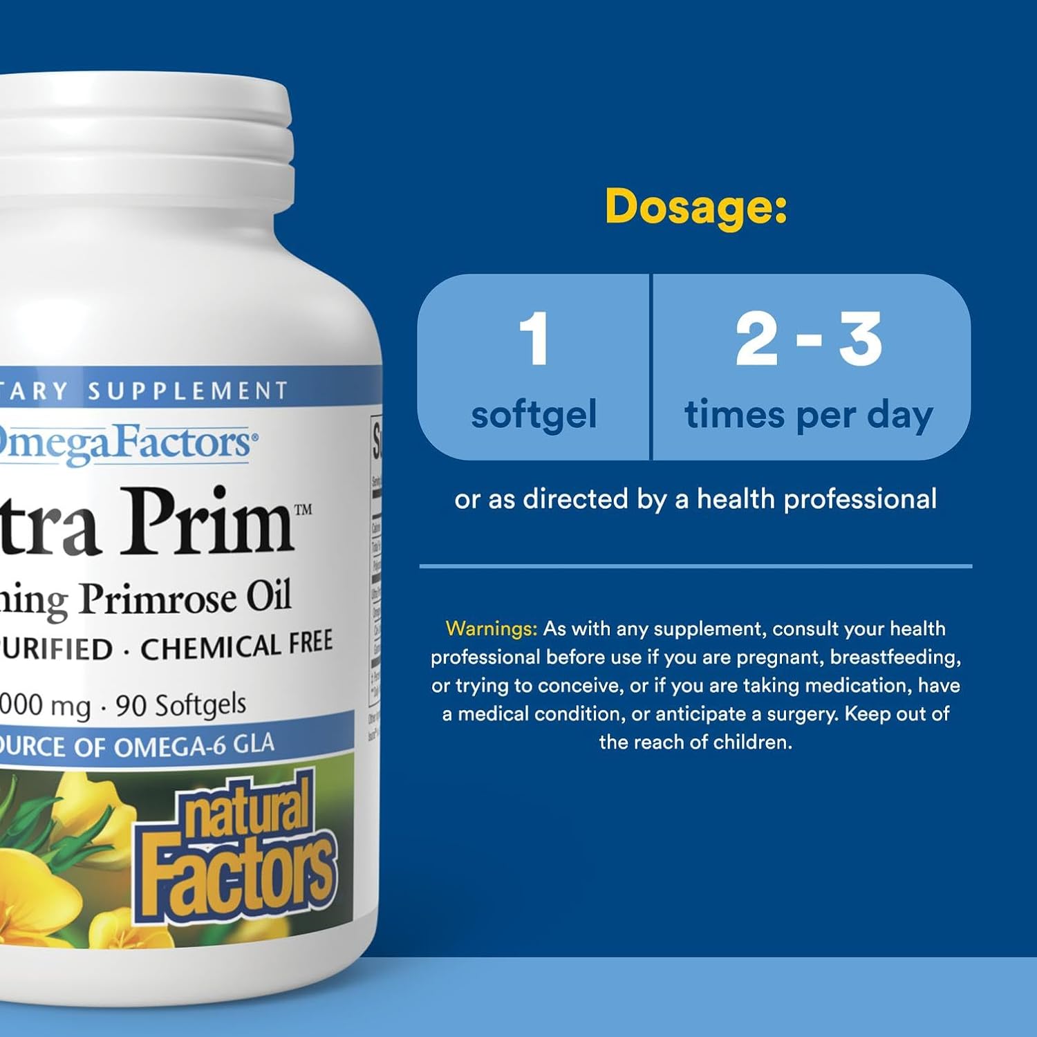 Natural Factors Ultra Prim Evening Primrose Oil 1000mg, A Natural Source of Omega-6 GLA, 90 Softgels