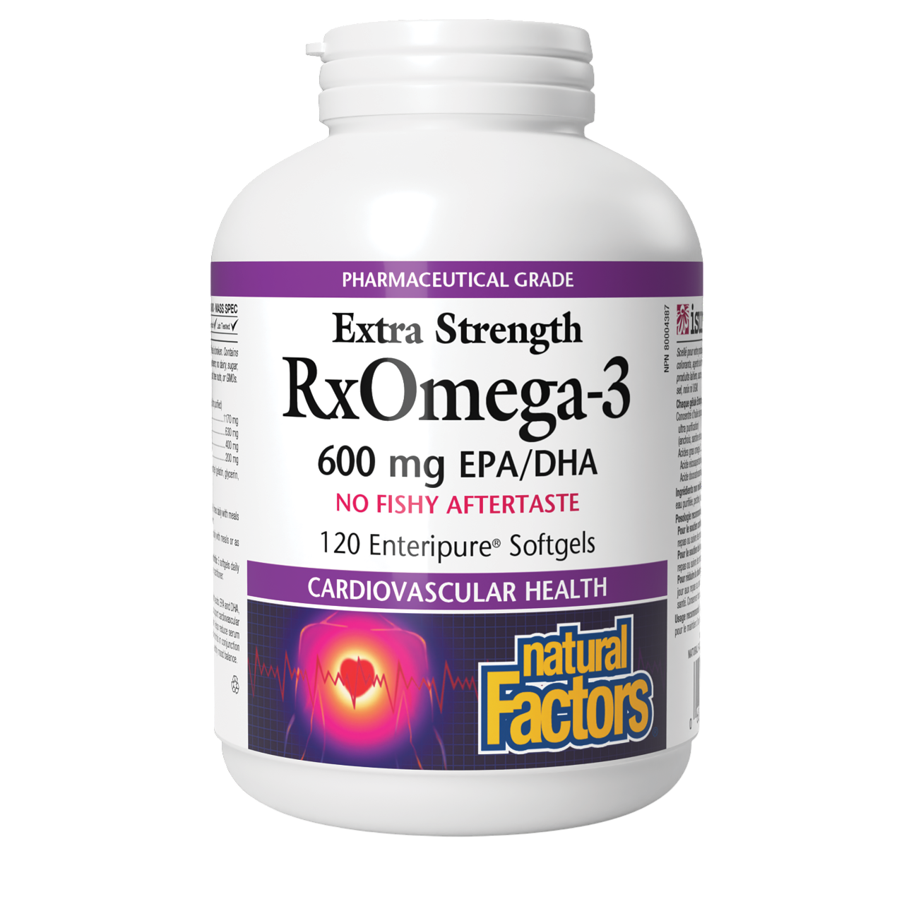 Natural Factors RxOmega-3,600mg Natural Support for Brain and Heart Health with DHA and EPA, Daily Dietary Supplement, 120 Softgels.