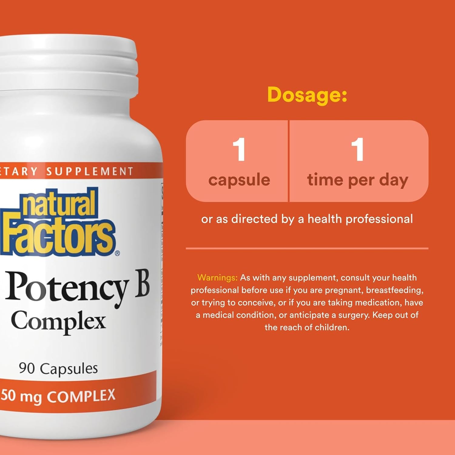 Natural Factors Hi Potency Vitamin B Complex, 50 mg, 90 Capsules