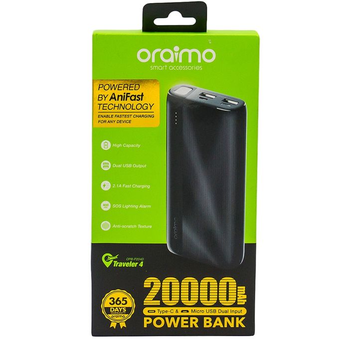 Oraimo Portable Power Banks 10000mAh to 40000mAh High Capacity Fast Charging External Battery Packs for Phones Tablets with/without Cables