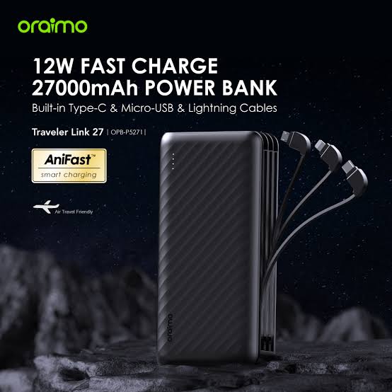 Oraimo Portable Power Banks 10000mAh to 40000mAh High Capacity Fast Charging External Battery Packs for Phones Tablets with/without Cables