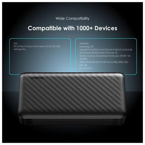 Oraimo Portable Power Banks 10000mAh to 40000mAh High Capacity Fast Charging External Battery Packs for Phones Tablets with/without Cables