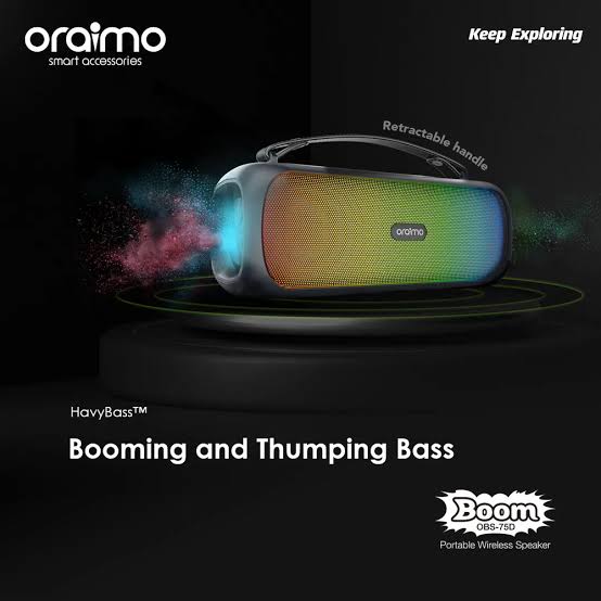 Oraimo Bass Go Boom Wireless Bluetooth Speaker with Powerful Bass Clear Sound and Portable Rechargeable Design