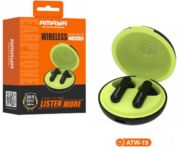Amaya ATW-19 Wireless Pods with Clear Sound, Touch Control and Portable Charging Case