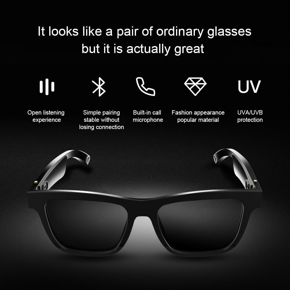 V2 Bluetooth Smart Glasses with Wireless Audio, Hands‑Free Calling and UV Protection