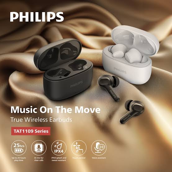 Phillips T1000 Wireless Bluetooth Pods with Charging Case, Touch Control and Clear Sound