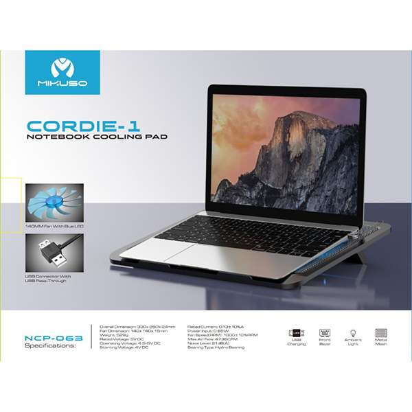 Cordie‑1 Notebook Cooling Pad with Dual Fans and Adjustable Stand