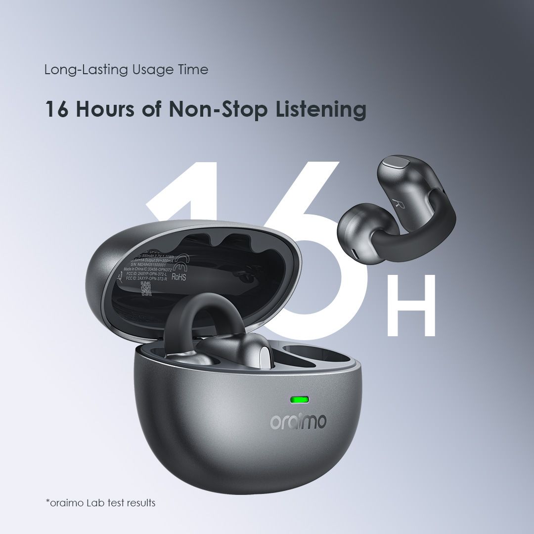 Oraimo Open Snap N Buds Clip-On Wireless Earbuds – Bluetooth Headset, Open-Ear Design, Touch Control, Compact Charging Case