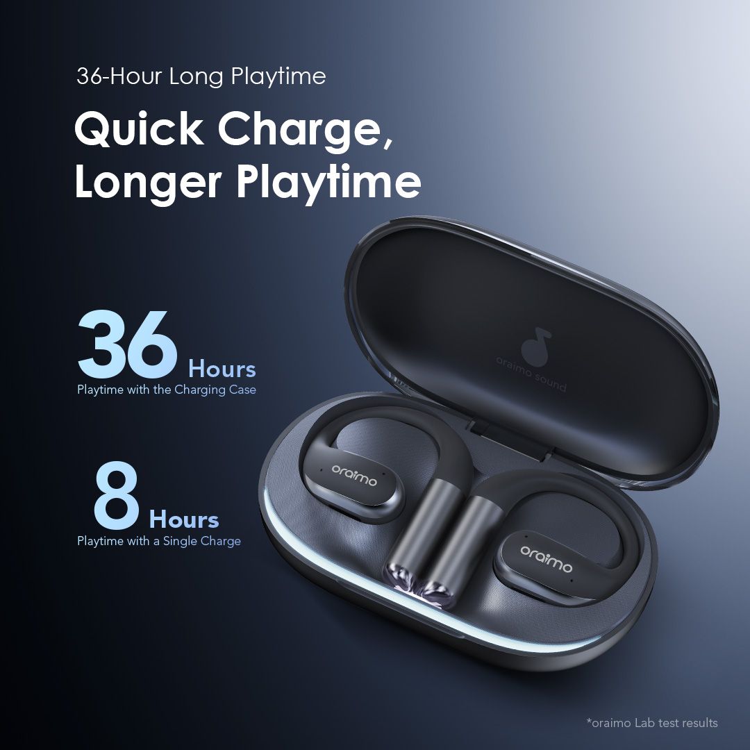 Oraimo Open Arc Pods Wireless Earbuds – Bluetooth Headset, Open-Ear Design, Touch Control, Portable Charging Case