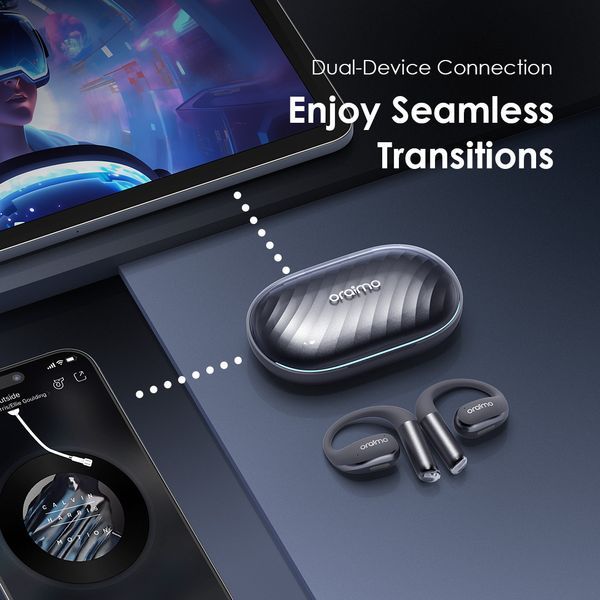 Oraimo Open Arc Pods Wireless Earbuds – Bluetooth Headset, Open-Ear Design, Touch Control, Portable Charging Case
