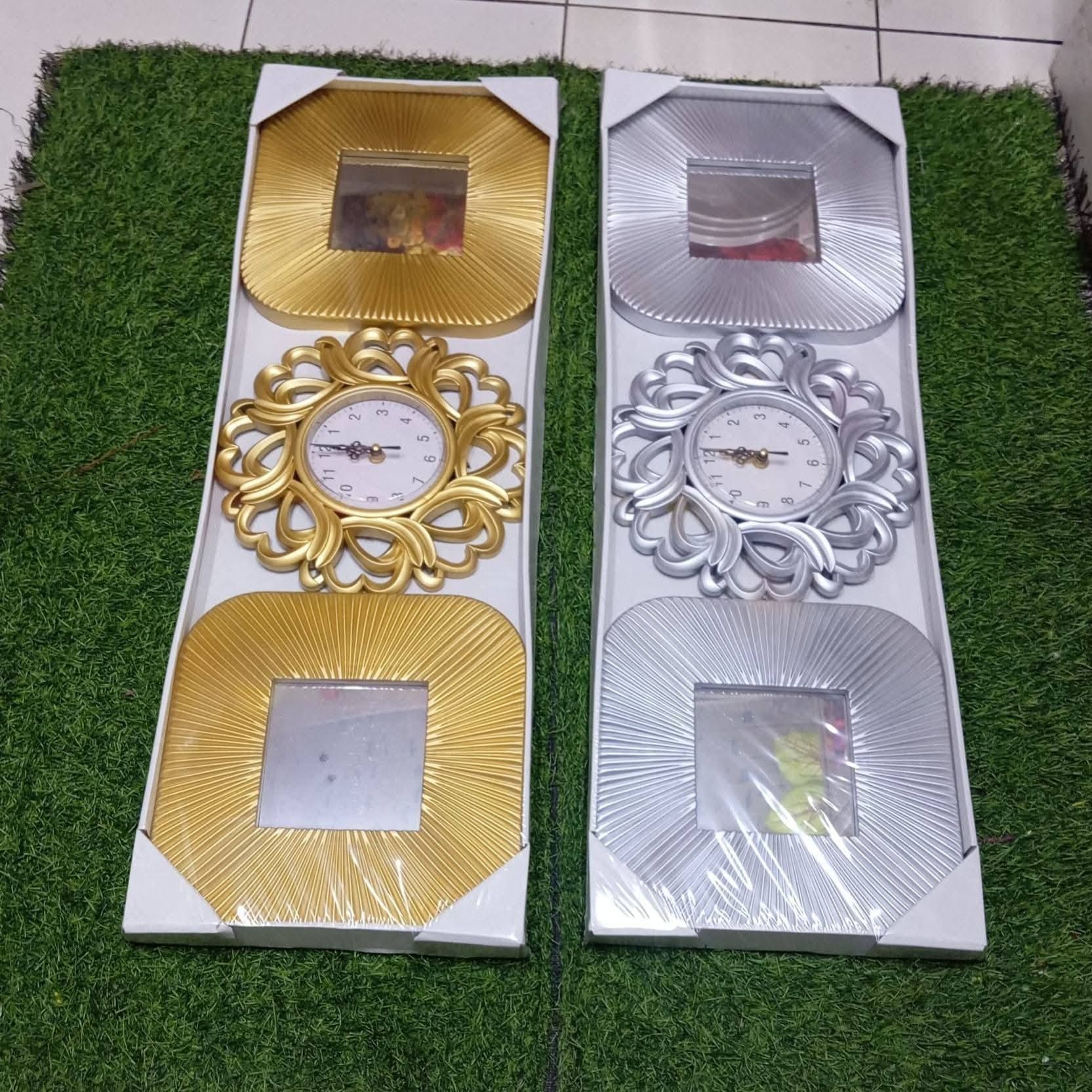 [🔥HOT DEALS 🔥 🥑🌽ONLY AT KILIMALL !!! ] 3-in-1 Decorative Wall Clock with Dual Photo Frames – Luxury Gold & Silver Design – Home Wall Decor