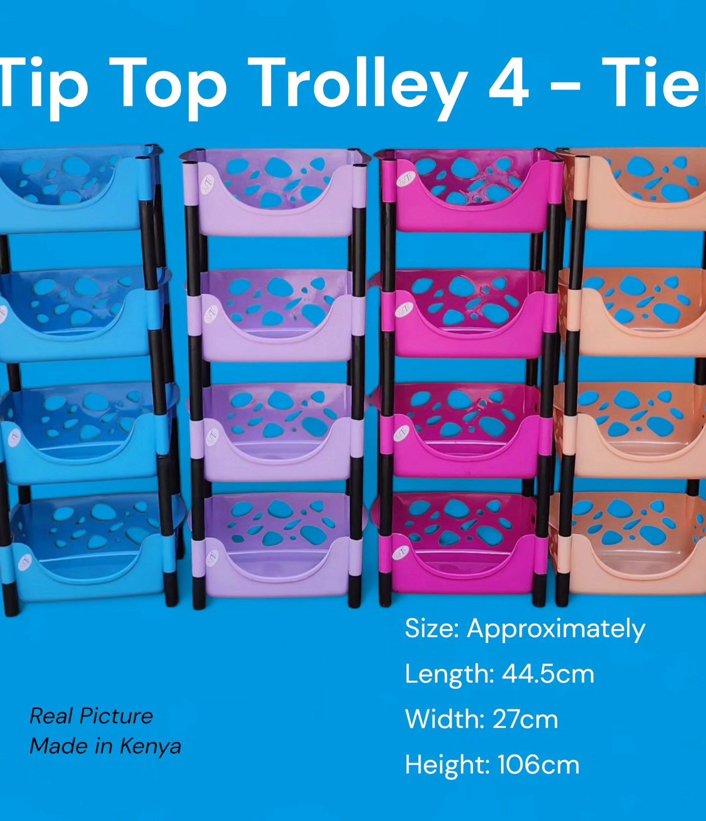 🤑🥑GRAB IT AT LOW PRICE+ ADDED OFFERS **🥑🌽 ] Brand New Very Quality Durable 🛒 Tip Top 4-Tier Storage Trolley ✅ Spacious & multi-purpose – perfect for kitchen (fruits, veggies, utensils)