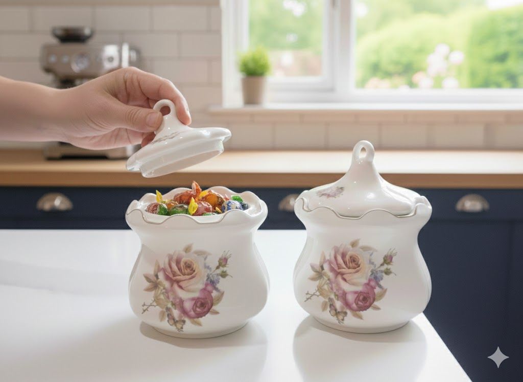 3pcs Bone China Shapely Sugar Dish Set with Gold Ring – Elegant Tableware Accessory