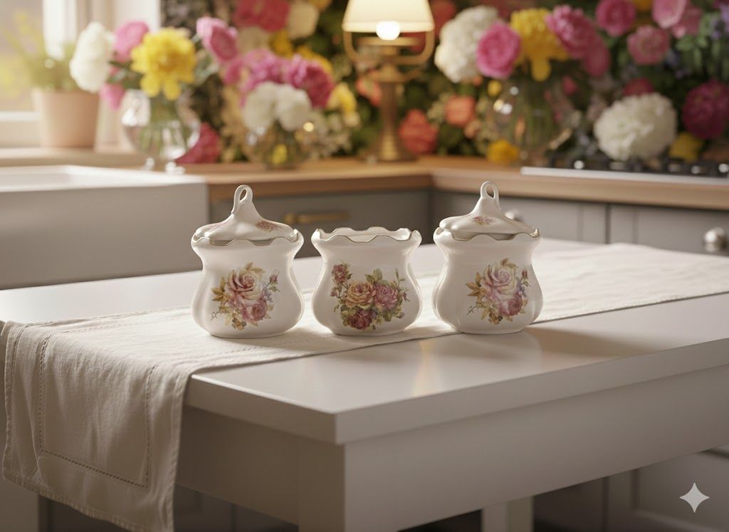 3pcs Bone China Shapely Sugar Dish Set with Gold Ring – Elegant Tableware Accessory