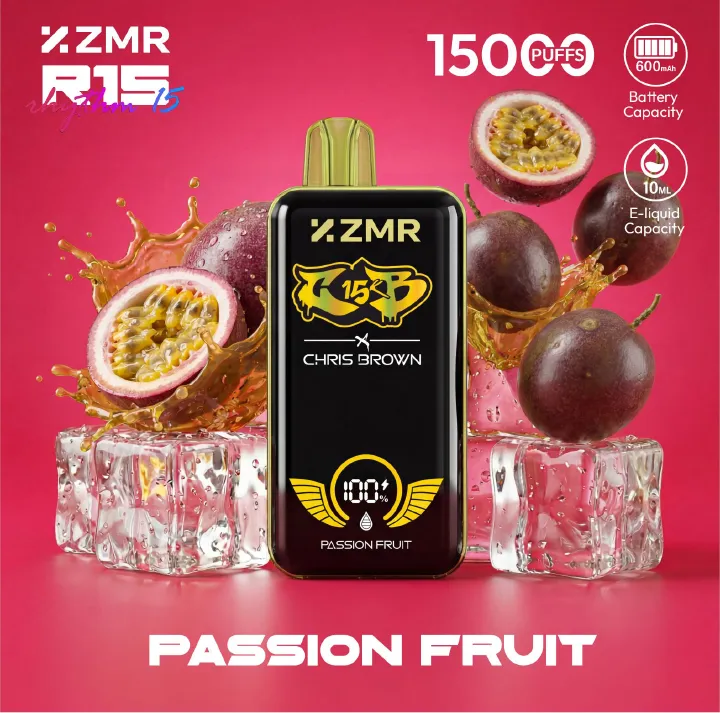 15000 Puffs ZMR R15 Passion Fruit Flavor Disposable Vape – Smart Display, Adjustable Airflow, Wireless Charging